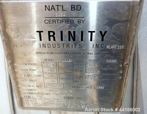 Used Trinity Industries Inc Pressure Tank, 25,000 Gallons, 304L Stainless Steel, Horizontal. 138" Diameter x 360" straight side, ASME dished heads. Internal rated 43 psi at -20 to 250 degrees F. Head...
