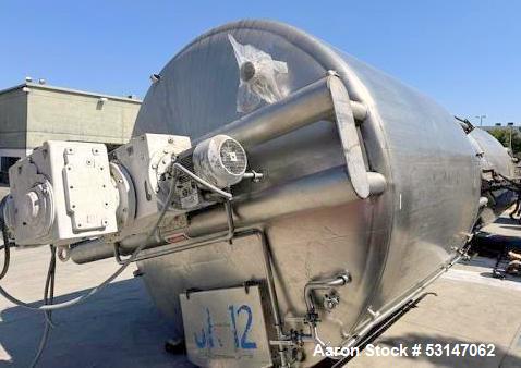 Used 6,000 Gallon 316 Stainless Steel Jacketed & Double Motion Agitated Tank with scraper agitation and center agitation with turbine blade paddles. Vessels measures 10' diameter X 10' straight side ...
