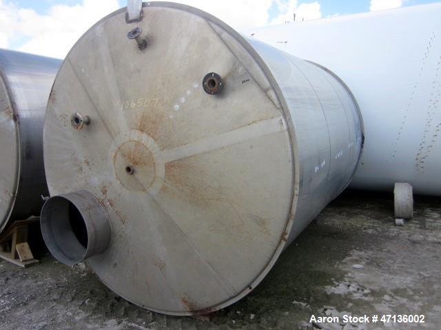 Used Valley Foundry & Machine Works Tank, Approximate 5,000 Gallon, 304 Stainless Steel, Vertical. Approximately 102" diameter x 143" straight side, slight cone top, 4” sloped bottom. Top openings 24...