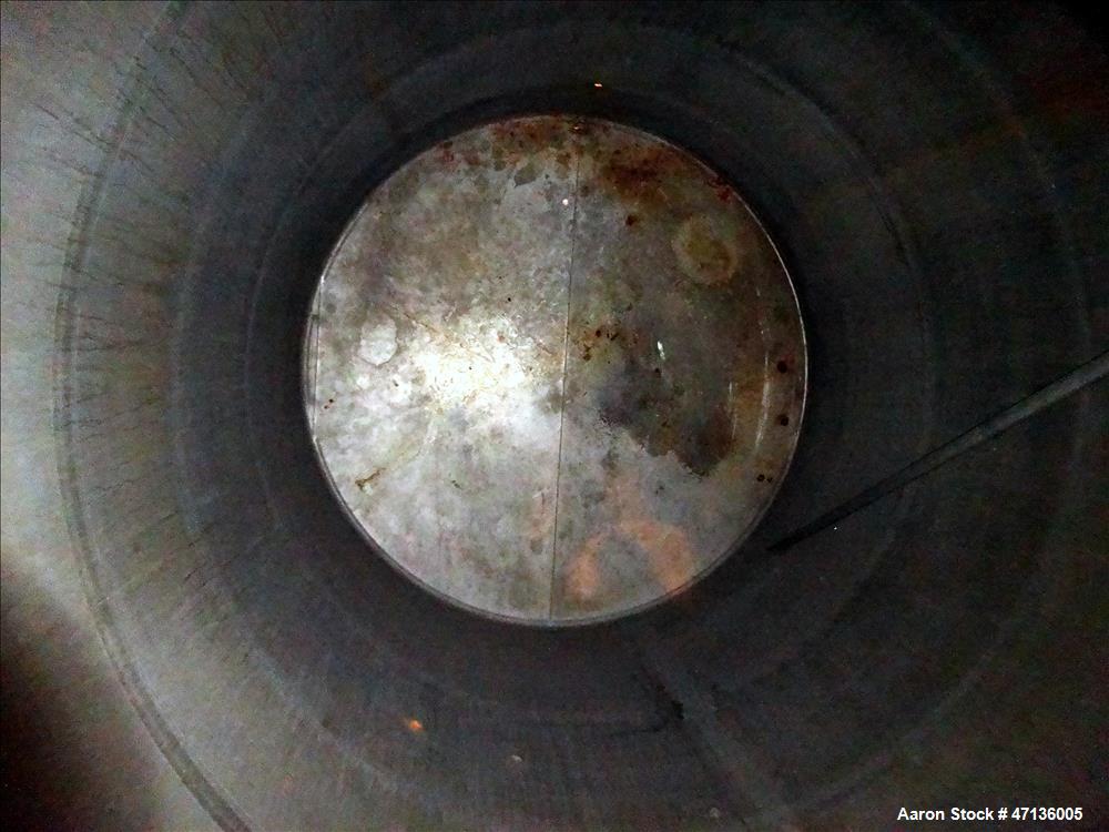 Used Valley Foundry & Machine Works Tank, Approximate 5,000 Gallon, 304 Stainless Steel, Vertical. Approximately 102" diameter x 143" straight side, slight cone top, sloped bottom. Top openings: 24" ...