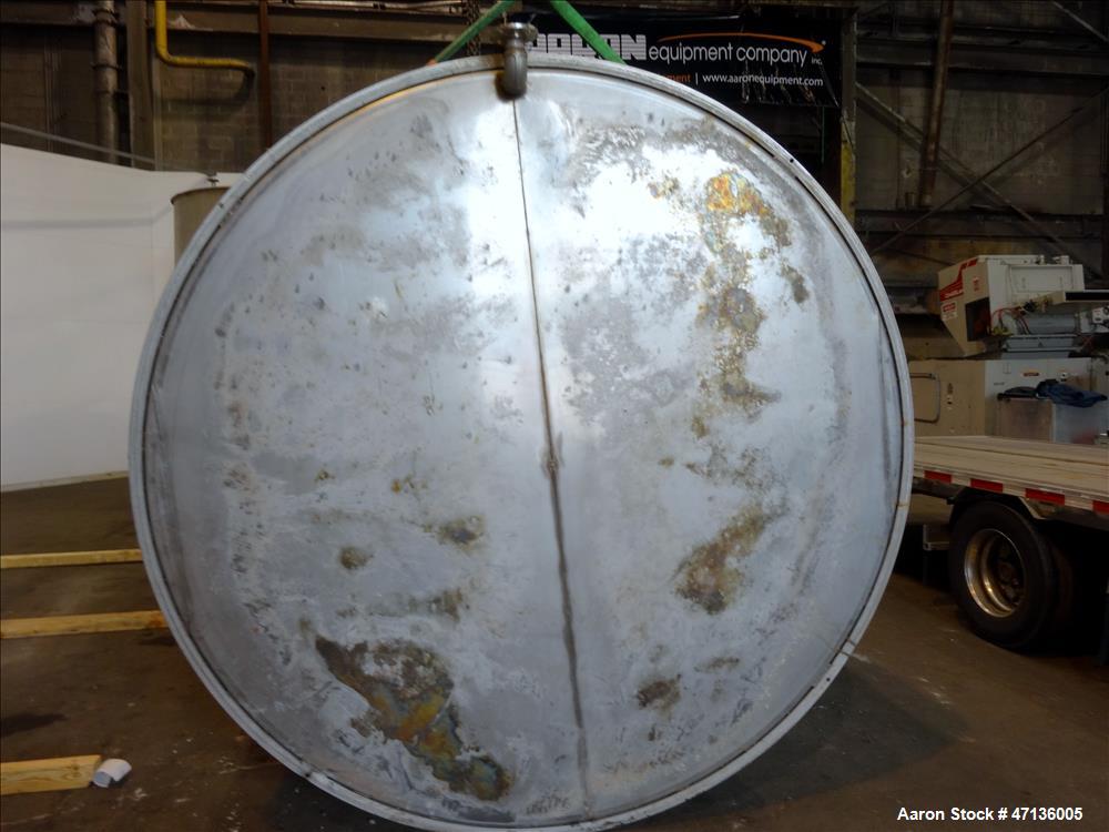 Used Valley Foundry & Machine Works Tank, Approximate 5,000 Gallon, 304 Stainless Steel, Vertical. Approximately 102" diameter x 143" straight side, slight cone top, sloped bottom. Top openings: 24" ...
