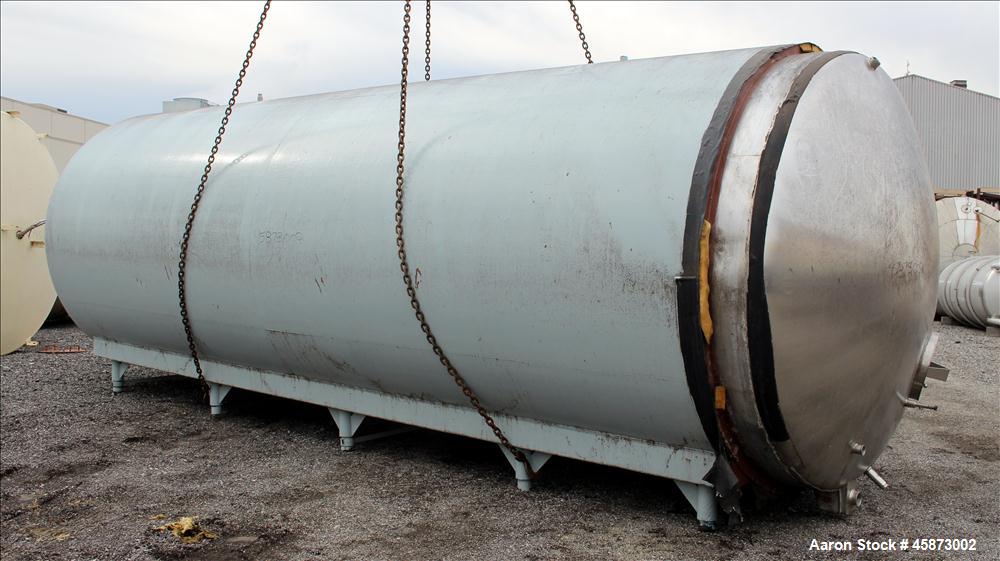 Used Walker Stainless Steel Equipment Co. Tank, Model 8480, 10,000 Gallon, 304 Stainless Steel, Horizontal. Approximately 100" diameter x 295" straight side. Dished Heads. (2) spray balls. 20" x 16" ...