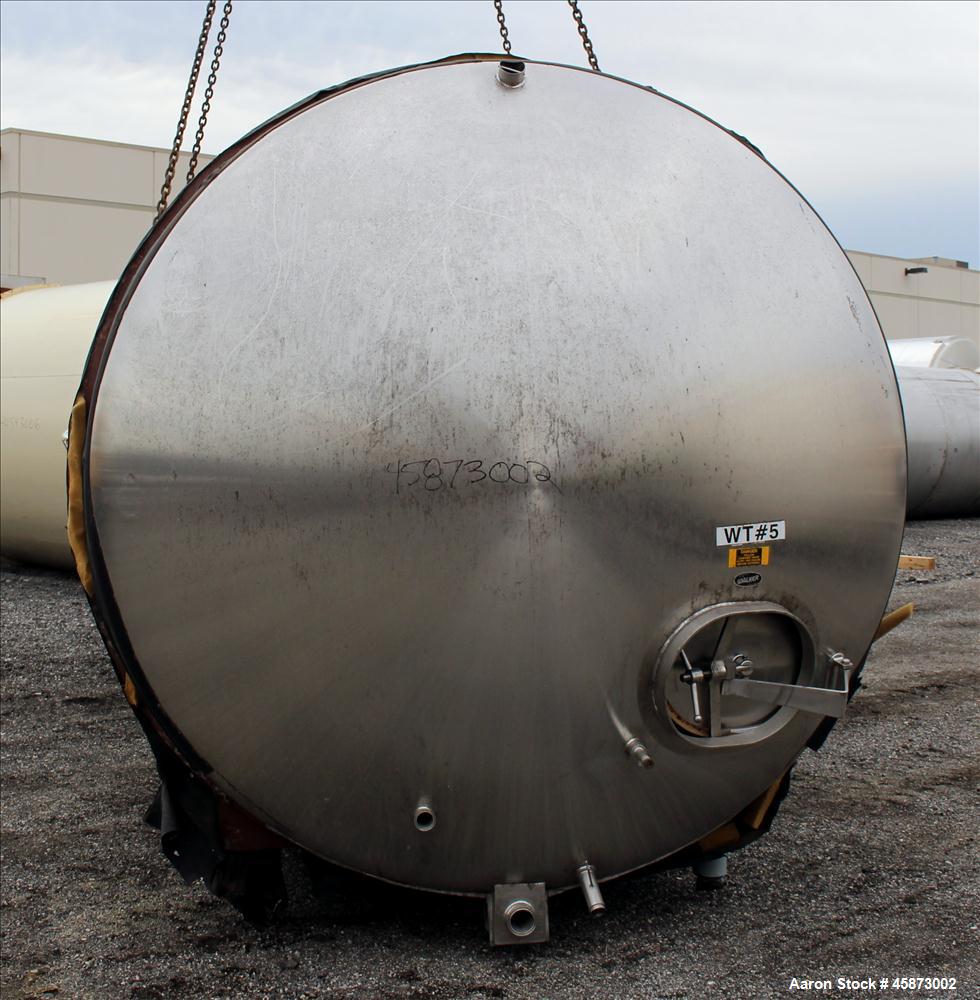 Used Walker Stainless Steel Equipment Co. Tank, Model 8480, 10,000 Gallon, 304 Stainless Steel, Horizontal. Approximately 100" diameter x 295" straight side. Dished Heads. (2) spray balls. 20" x 16" ...