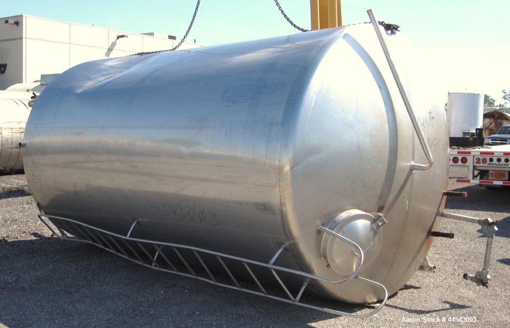 Used Walker Stainless Tank, 5000 Gallon, Model 9559, 304 Stainless Steel, Vertical. Approximately 96” diameter x 164” straight side, dished top, sloped bottom. Openings: top (2) 1-1/4” NPT, 2", 2" th...