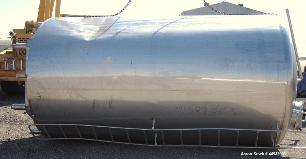 Used Walker Stainless Tank, 5000 Gallon, Model 9559, 304 Stainless Steel, Vertical. Approximately 96” diameter x 164” straight side, dished top, sloped bottom. Openings: top (2) 1-1/4” NPT, 2", 2" th...