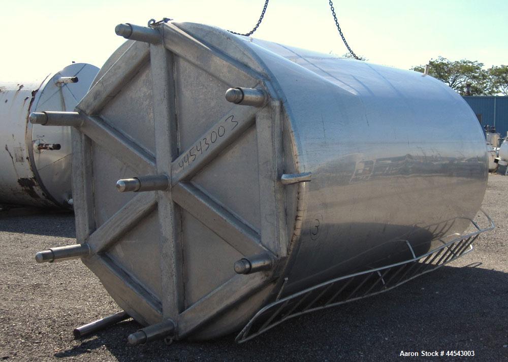 Used Walker Stainless Tank, 5000 Gallon, Model 9559, 304 Stainless Steel, Vertical. Approximately 96” diameter x 164” straight side, dished top, sloped bottom. Openings: top (2) 1-1/4” NPT, 2", 2" th...