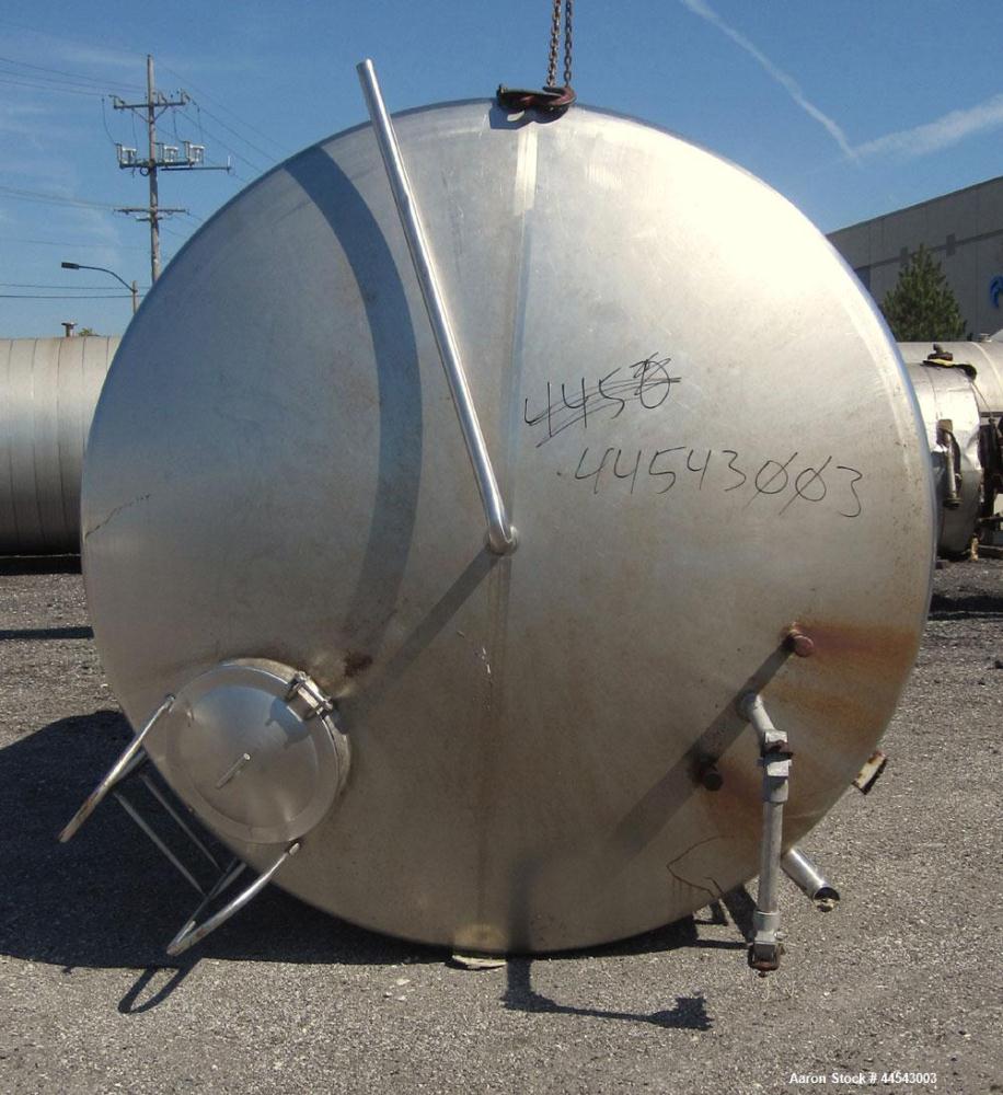 Used Walker Stainless Tank, 5000 Gallon, Model 9559, 304 Stainless Steel, Vertical. Approximately 96” diameter x 164” straight side, dished top, sloped bottom. Openings: top (2) 1-1/4” NPT, 2", 2" th...