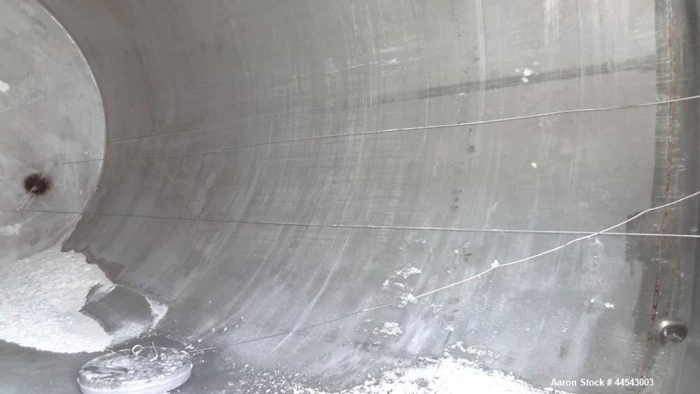 Used Walker Stainless Tank, 5000 Gallon, Model 9559, 304 Stainless Steel, Vertical. Approximately 96” diameter x 164” straight side, dished top, sloped bottom. Openings: top (2) 1-1/4” NPT, 2", 2" th...