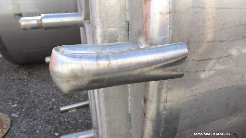 Used Walker Stainless Tank, 5000 Gallon, Model 9559, 304 Stainless Steel, Vertical. Approximately 96” diameter x 164” straight side, dished top, sloped bottom. Openings: top (2) 1-1/4” NPT, 2", 2" th...