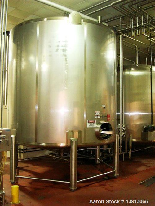 Used Walker 7,000 Gallon, Type 316L Stainless Steel Vertical Mixing Tank, Model CB. Built in 2007. 11'3" diameter x 10' straight side, 16' overall height. 3 hp side agitator. Has sight glass and bott...