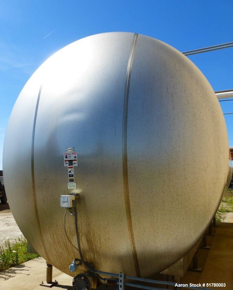 Used Walker Stainless Tank, Model HHT, Approximate 13,500 Gallon, 316L Stainless Steel, Horizontal. 120” Diameter x 264” straight side, dished heads. (2) Top entering agitators with approximate 1-1/2...
