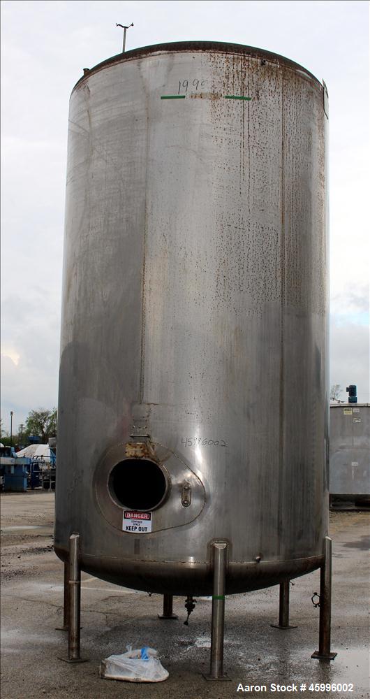 Used Walker Stainless Tank, Model SS, 6,000 Gallon, 304 Stainless Steel, Vertical. 102" Diameter x 168" straight side. Dished top and bottom heads. Internal rated atmospheric psi at ambient degrees F...