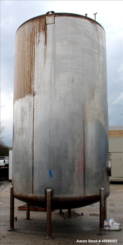 Used Walker Stainless Tank, Model SS, 6,000 Gallon, 304 Stainless Steel, Vertical. 102" Diameter x 168" straight side. Dished top and bottom heads. Internal rated atmospheric psi at ambient degrees F...