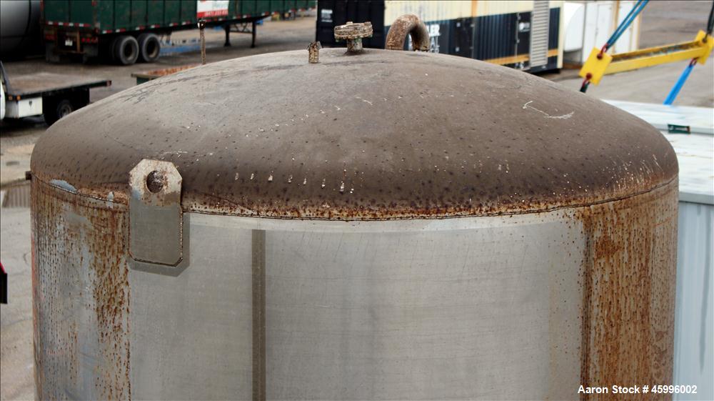 Used Walker Stainless Tank, Model SS, 6,000 Gallon, 304 Stainless Steel, Vertical. 102" Diameter x 168" straight side. Dished top and bottom heads. Internal rated atmospheric psi at ambient degrees F...