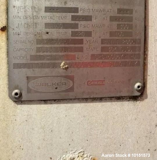 Used Walker 10,000-Gallon Jacketed Stainless Steel Mix Tank | 304 SS | 150 PSI @ 300°F | Side-Bottom Mixer & Manway | Skirt Mount | Built 2005