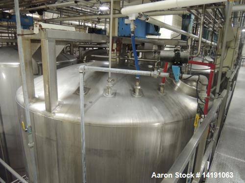 Used 10,000 Gallon Walker Stainless Steel Jacketed Mix Tank. T316 SS inner shell. T304 SS Jacket. Model 8316-6. Dimensions 136" ID x 153" straight side. 242" OAH. Jacket rated 150psi at 300F. Insulat...