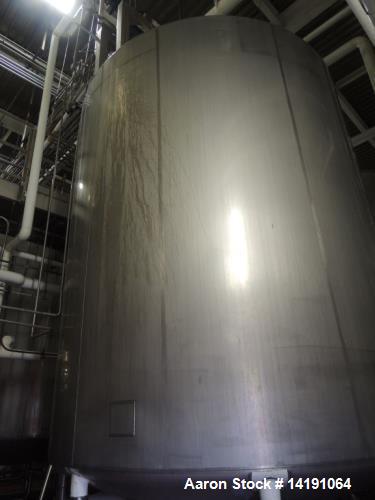 Used- 10,000 Gallon Walker Stainless Steel Jacketed Mix Tank. T316 SS inner shell. T304 SS Jacket. Model 8316-4. Dimensions ...