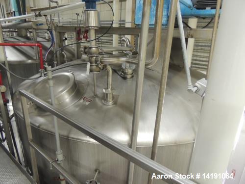 Used 10,000 Gallon Walker Stainless Steel Jacketed Mix Tank. T316 SS inner shell. T304 SS Jacket. Model 8316-4. Dimensions 136" ID x 153" straight side. 242" OAH. Jacket rated 150psi at 300F. Insulat...