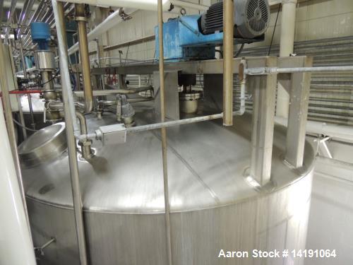 Used 10,000 Gallon Walker Stainless Steel Jacketed Mix Tank. T316 SS inner shell. T304 SS Jacket. Model 8316-4. Dimensions 136" ID x 153" straight side. 242" OAH. Jacket rated 150psi at 300F. Insulat...