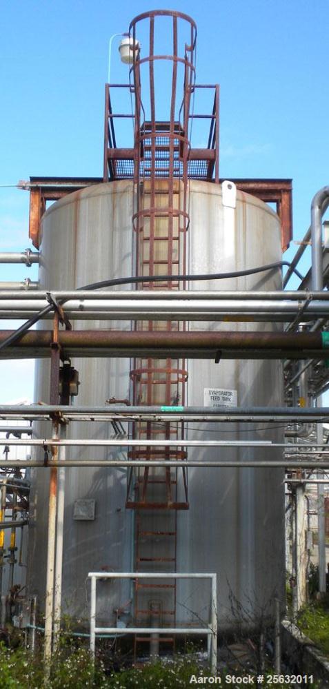 Used Walker Storage Tank, 16,000 Gallon, 316L stainless steel, vertical. Approximate 12' diameter x 18' straight side, dish top and bottom. Misc top and side flanged openings. Side openings include a...