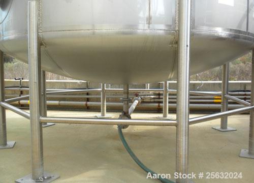Used Walker Storage Tank, Model SS, 21,000 gallon, 304L stainless steel, vertical. Approximate 12' diameter x 24' straight side, dish top and bottom. Top openings include an 18" manway with bolt-on c...