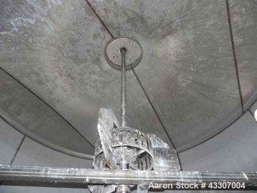 Used Walker Stainless Tank, 8500 Gallon, 304 Stainless Steel, Vertical. Approximate 132” diameter x 144” straight side, coned top, flat bottom. Top entering disperser, approximate 1-1/2” diameter x 8...