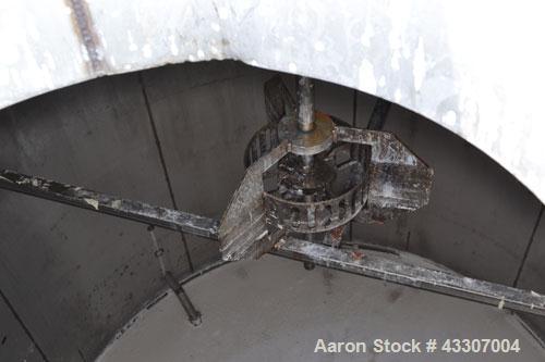 Used Walker Stainless Tank, 8500 Gallon, 304 Stainless Steel, Vertical. Approximate 132” diameter x 144” straight side, coned top, flat bottom. Top entering disperser, approximate 1-1/2” diameter x 8...