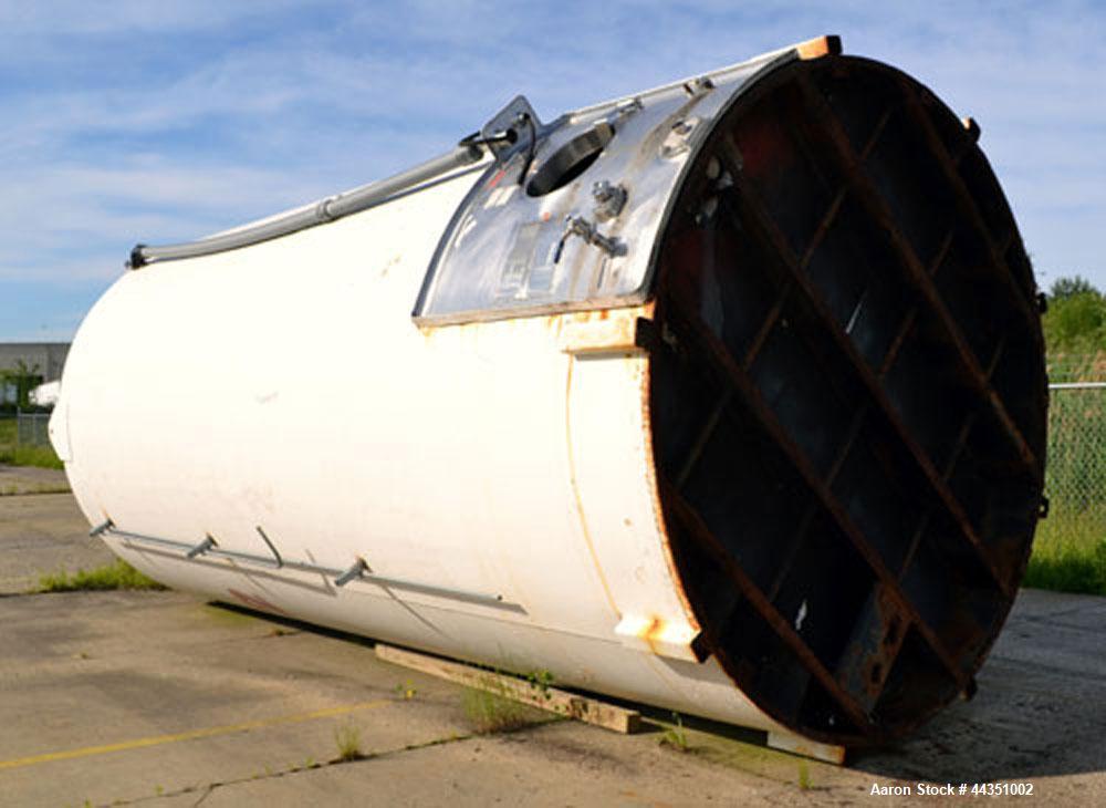 Used Walker Jacketed Tank, 10,000 Gallon, 304 Stainless Steel, Vertical. Approximately 120" diameter x 240" straight side, dished top, sloped bottom. Channel jacketed, no rating. 16" x 20" side oval ...