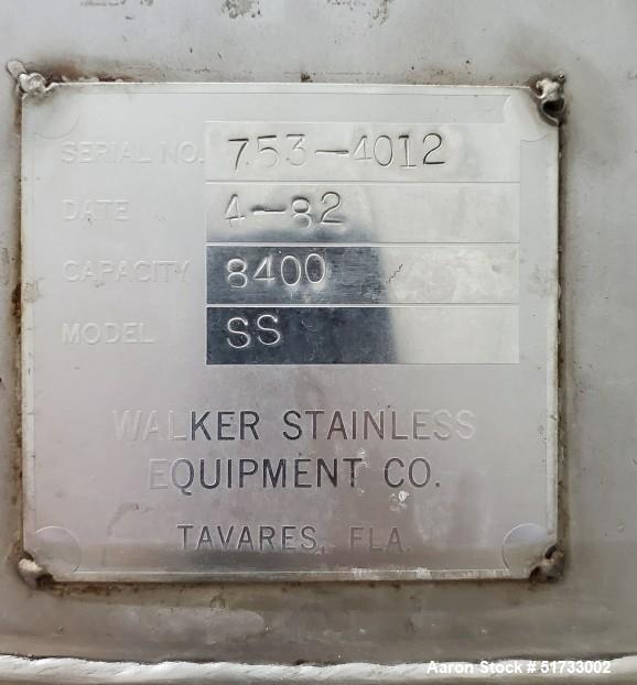Used Walker Stainless Equipment, Tank, 8,400 Gallon, Stainless steel,
