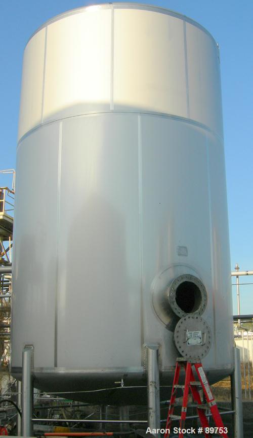 USED: Walker 16,200 gallon, type 304L stainless steel storage tank. Vertical, dished heads. Approximately 12' diameter x 18' straight side. Misc top openings. Side openings include an 18" manway with...