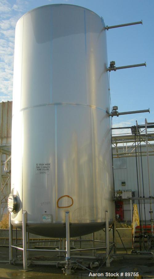 USED: Walker 21,000 gallon, type 304L stainless steel, storage tank. Vertical, dished heads, approximate 12' diameter x 24' straight side. Top openings include an 18" manway with bolt-on cover, 2" fl...
