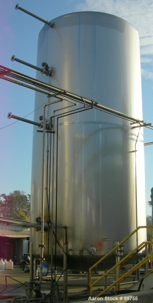 USED: Walker 21,000 gallon, type 304L stainless steel, storage tank. Vertical, dished heads, approximate 12' diameter x 24' straight side. Top openings include an 18" manway with bolt-on cover, 2" fl...