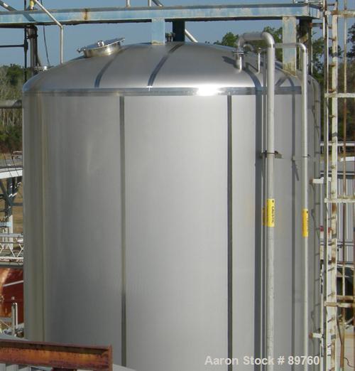 USED: Walker 21,000 gallon, type 304L stainless steel, storage tank. Vertical, dished heads, approximate 12' diameter x 24' straight side. Top openings include an 18" manway with bolt-on cover, 2" fl...