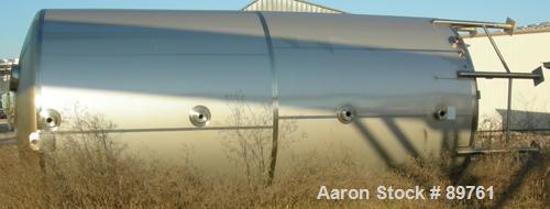 USED: Walker 21,000 gallon, type 304L stainless steel, storage tank. Vertical, dished heads, approximate 12' diameter x 24' straight side. Top openings include an 18" manway with bolt-on cover, 2" fl...