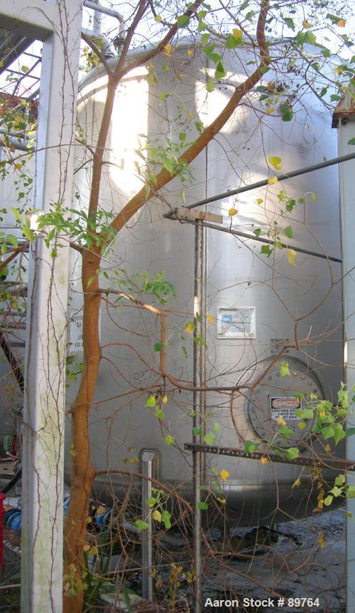 USED: Walker 10,000 gallon, type 304L stainless steel, storage tank. Vertical, dished heads. Approximate 11' diameter x 12' straight side. Misc top and side flanged openings. Side openings include an...