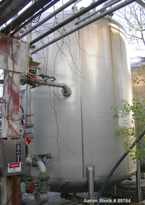 USED: Walker 10,000 gallon, type 304L stainless steel, storage tank. Vertical, dished heads. Approximate 11' diameter x 12' straight side. Misc top and side flanged openings. Side openings include an...