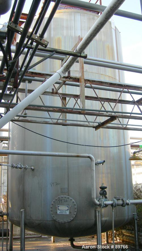USED: Walker 16,000 gallon, type 316L stainless steel, storage/mix tank. Vertical, dished heads. Approximate 12' diameter x 18' straight side. Misc top and side flanged openings. Side openings includ...