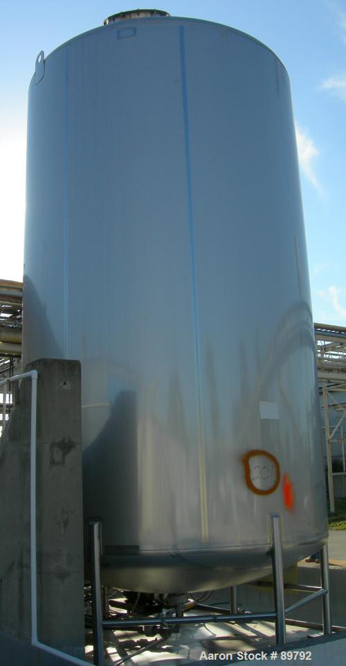 USED: Walker 10,000 gallon, type 316L stainless steel, storage tank. Vertical, dished heads. Approximate 9'6" diameter x 16' straight side. Misc top and side flanged openings. Side openings include a...
