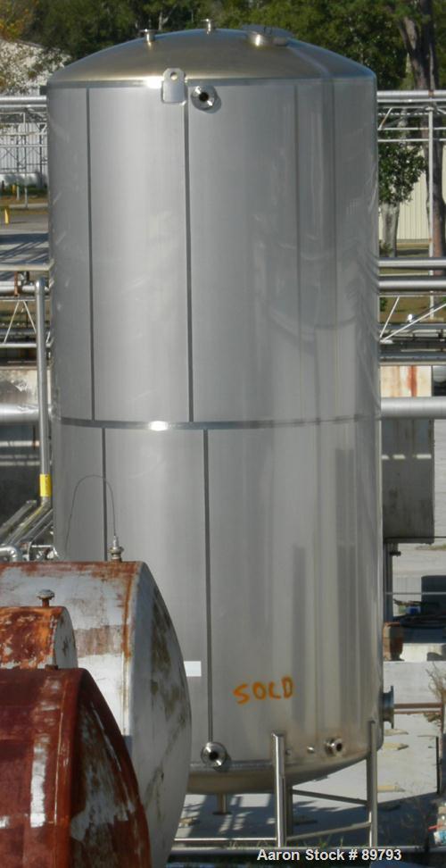 USED: Walker 21,000 gallon, type 304L stainless steel, storage tank. Vertical, dished heads. 12' diameter x 24' straight side. Top openings include an 18" manway with bolt-on cover, 2" flange and 2" ...
