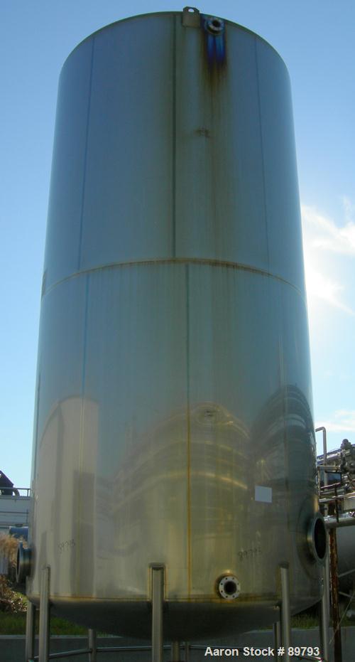 USED: Walker 21,000 gallon, type 304L stainless steel, storage tank. Vertical, dished heads. 12' diameter x 24' straight side. Top openings include an 18" manway with bolt-on cover, 2" flange and 2" ...