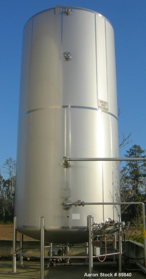 USED: Walker 21,000 gallon, type 304L stainless steel, storage tank. Vertical, dished heads. Approximate 12' diameter x 24' straight side. Top openings include an 18" manway with bolt-on cover, 2" fl...