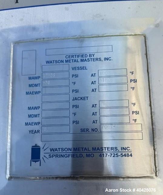 Unused Watson Metal Masters 7,500 Gallon 304 Stainless Steel Tank – 122" Diameter x 153" Straight Side – Built 2021