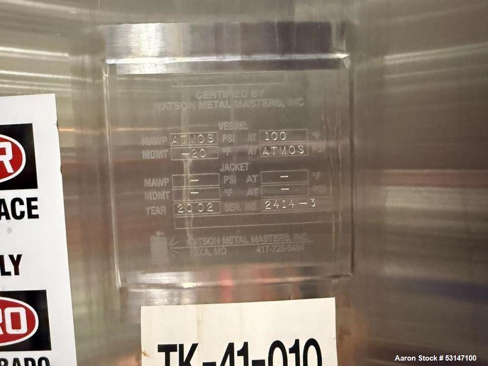 Used Watson Metal Masters 10,000-Gallon Insulated Stainless Steel Mixing Tank with Agitator | Beverage Syrup Blending