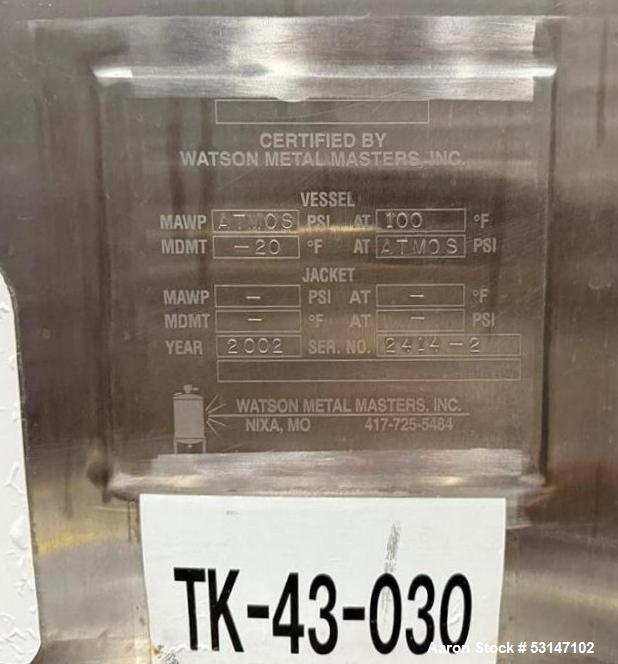 Used Watson Metal Masters Industrial 10,000-Gallon Insulated Stainless Mixing Tank for Syrup & Liquid Blending