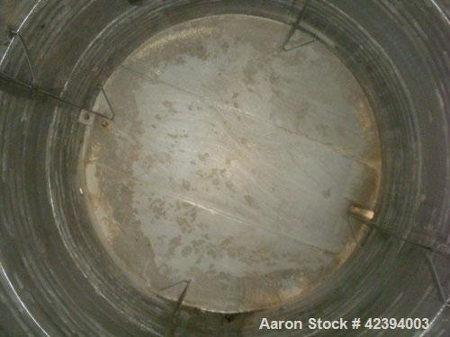 Used Wolfe Mechanical and Equipment Tank, 14,000 gallon, 304L stainless steel, vertical. Approximately 144" diameter x 192" straight side, dished top, sloped bottom. Internal rated 5 psi at 150 deg F...