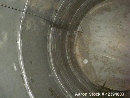 Used Wolfe Mechanical and Equipment Tank, 14,000 gallon, 304L stainless steel, vertical. Approximately 144" diameter x 192" straight side, dished top, sloped bottom. Internal rated 5 psi at 150 deg F...