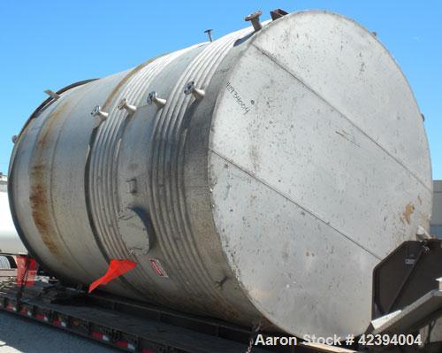 Used Wolfe Mechanical and Equipment Tank, 14,000 gallon, 304L stainless steel, vertical. Approximately 144" diameter x 192" straight side, dished top, sloped bottom. Internal rated 5 psi at 150 deg F...