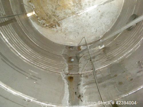 Used Wolfe Mechanical and Equipment Tank, 14,000 gallon, 304L stainless steel, vertical. Approximately 144" diameter x 192" straight side, dished top, sloped bottom. Internal rated 5 psi at 150 deg F...