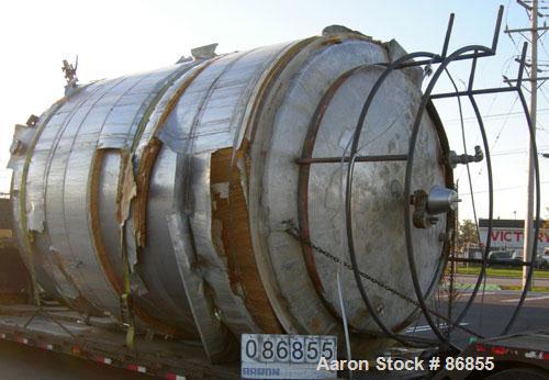 Used Wolfe Mechanical and Equipment Tank, 7,660 Gallon, 304L Stainless Steel, Vertical. Approximate 120" diameter x 156" straight side. Dish top, flat bottom. Openings: top (3) 3", 1-1/2"; side 3/4",...