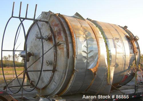 Used Wolfe Mechanical and Equipment Tank, 7,660 Gallon, 304L Stainless Steel, Vertical. Approximate 120" diameter x 156" straight side. Dish top, flat bottom. Openings: top (3) 3", 1-1/2"; side 3/4",...